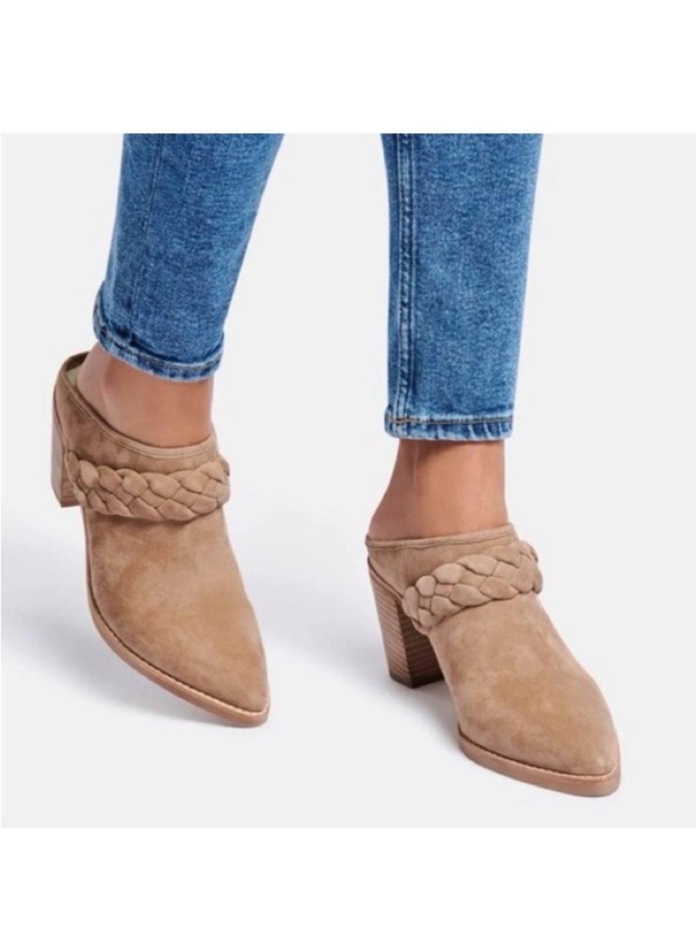 Anthro Dolce Vita Serla Tan Braided Suede Pointed Toe Mules Shoes Women’s Size 6
